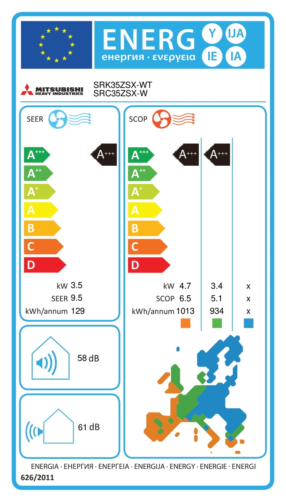 Mitsubishi SRK35ZSX-WF 3,5 kW Wit + wifi-module