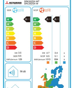 Mitsubishi SRK35ZSX-WFB 3,5 kW Contrast Zwart-Wit + wifi-module